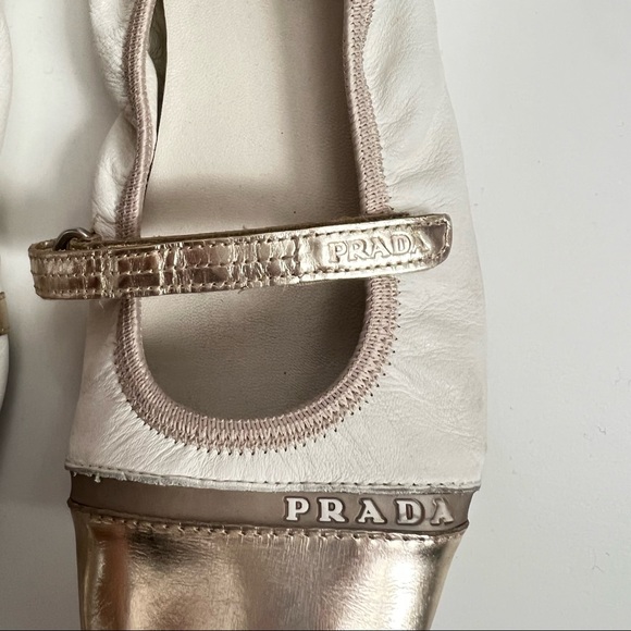 Prada Cream Off White Light Gold mary jane ballet flats 35 - Picture 6 of 8